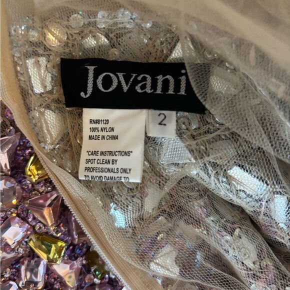JOVANI Dress Formal Beaded Prom Sheer Nude Silver Illusion Mesh Gown rhinestone - Picture 6 of 10